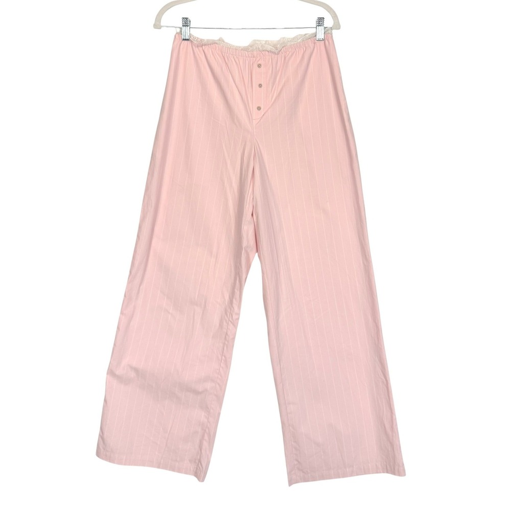 Nordstrom BP Pink White Pinstripe Cotton Pajama Pants Lace Trim XS